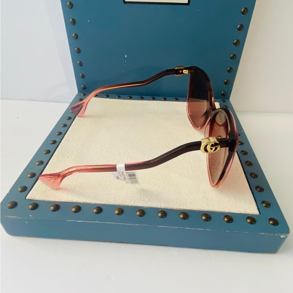 New- Authentic Gucci GG1010S 004 Sunglasses Women's Burgundy Transparent/Red - Picture 10 of 17